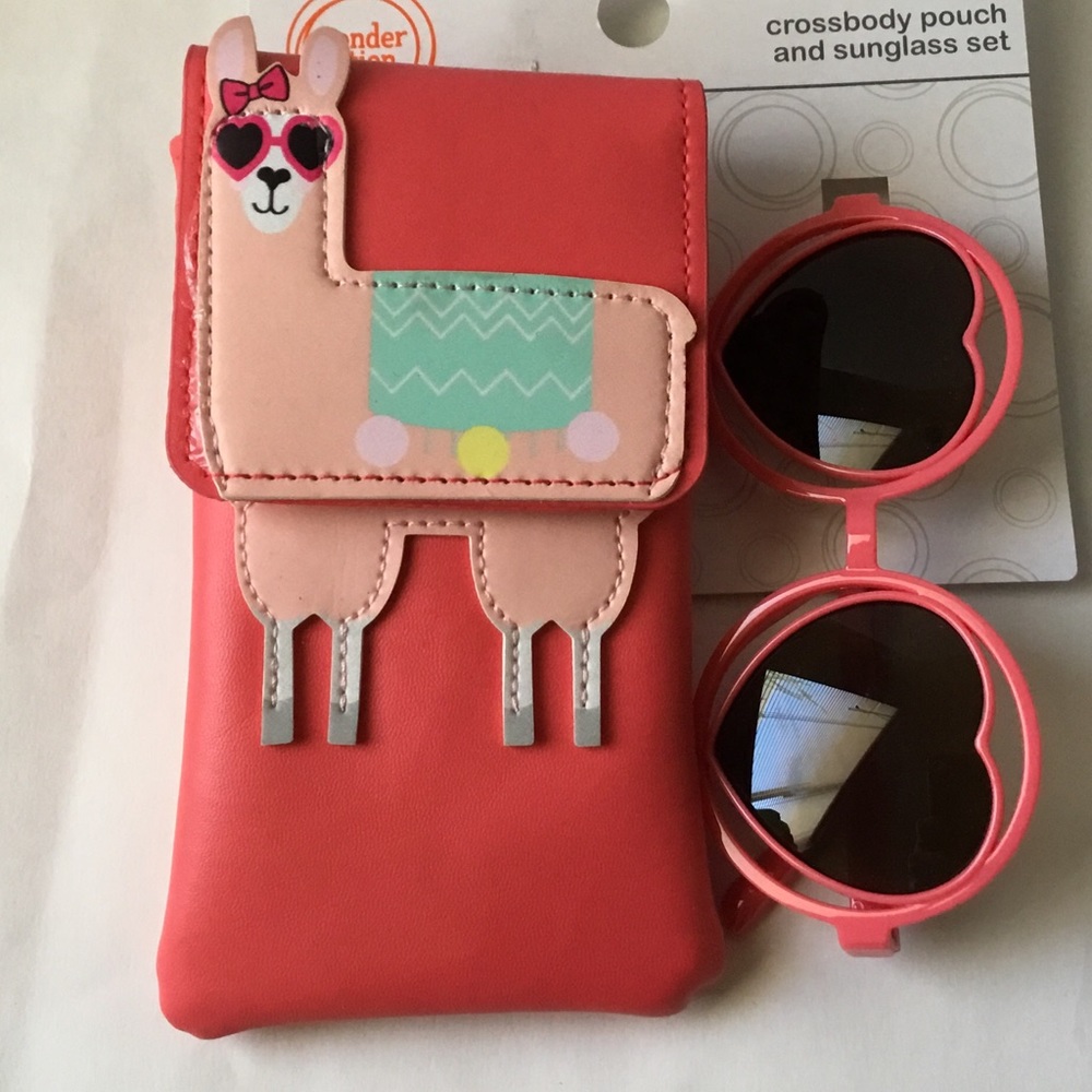 Llama cross body pouch and sunglass set, New!